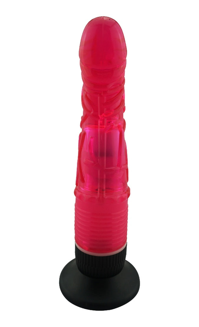 20 CM Anal ve Vajinal Kırmızı Titreşimli Jel Vantuzlu Vibratör Dildo