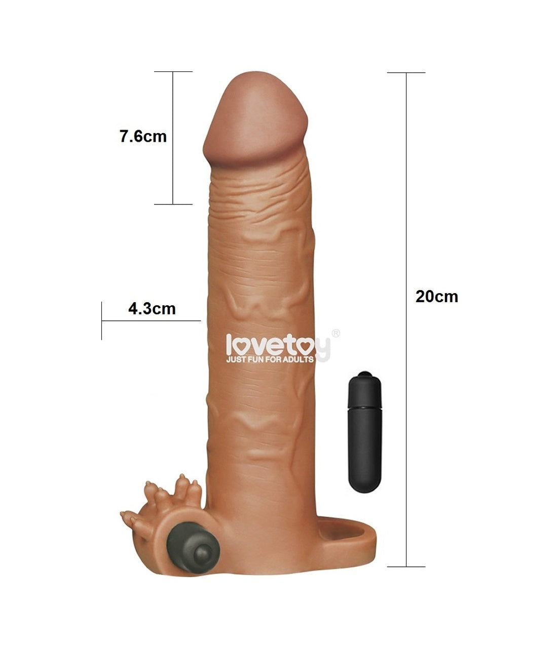 Lovetoy X-Tender 8 CM Dolgulu Uzatmalı Titreşimli Realistik Penis Kılıfı 20 CM
