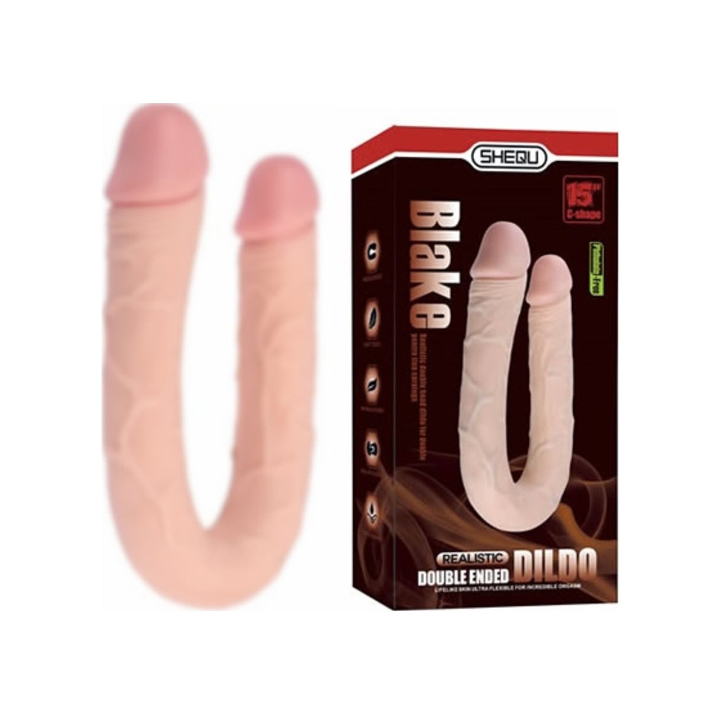 Shequ Black 44 Cm Çift Taraflı Ve Çift Başlı Realistik Dildo Penis