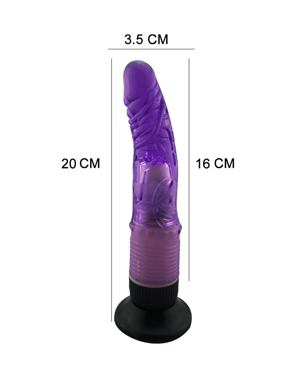 20 CM Anal ve Vajinal Mor Titreşimli Jel Vantuzlu Vibratör Dildo