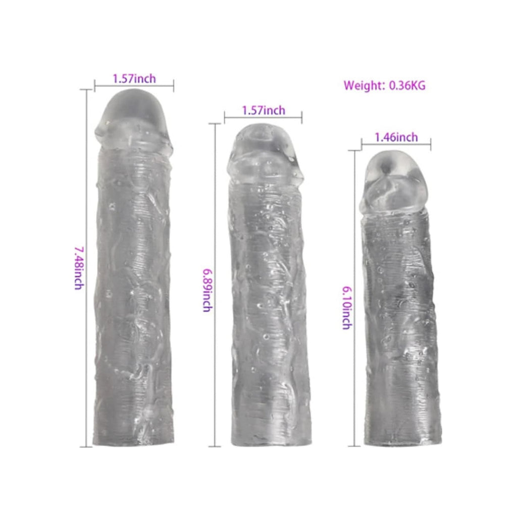 3Lü Penis Kılıfı Set Ucu Dolgulu Uzatmalı Dildo Penis