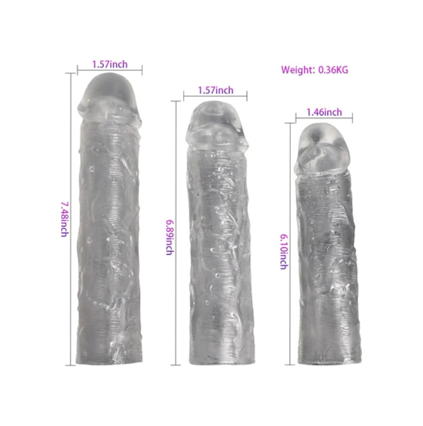 3Lü Penis Kılıfı Set Ucu Dolgulu Uzatmalı Dildo Penis
