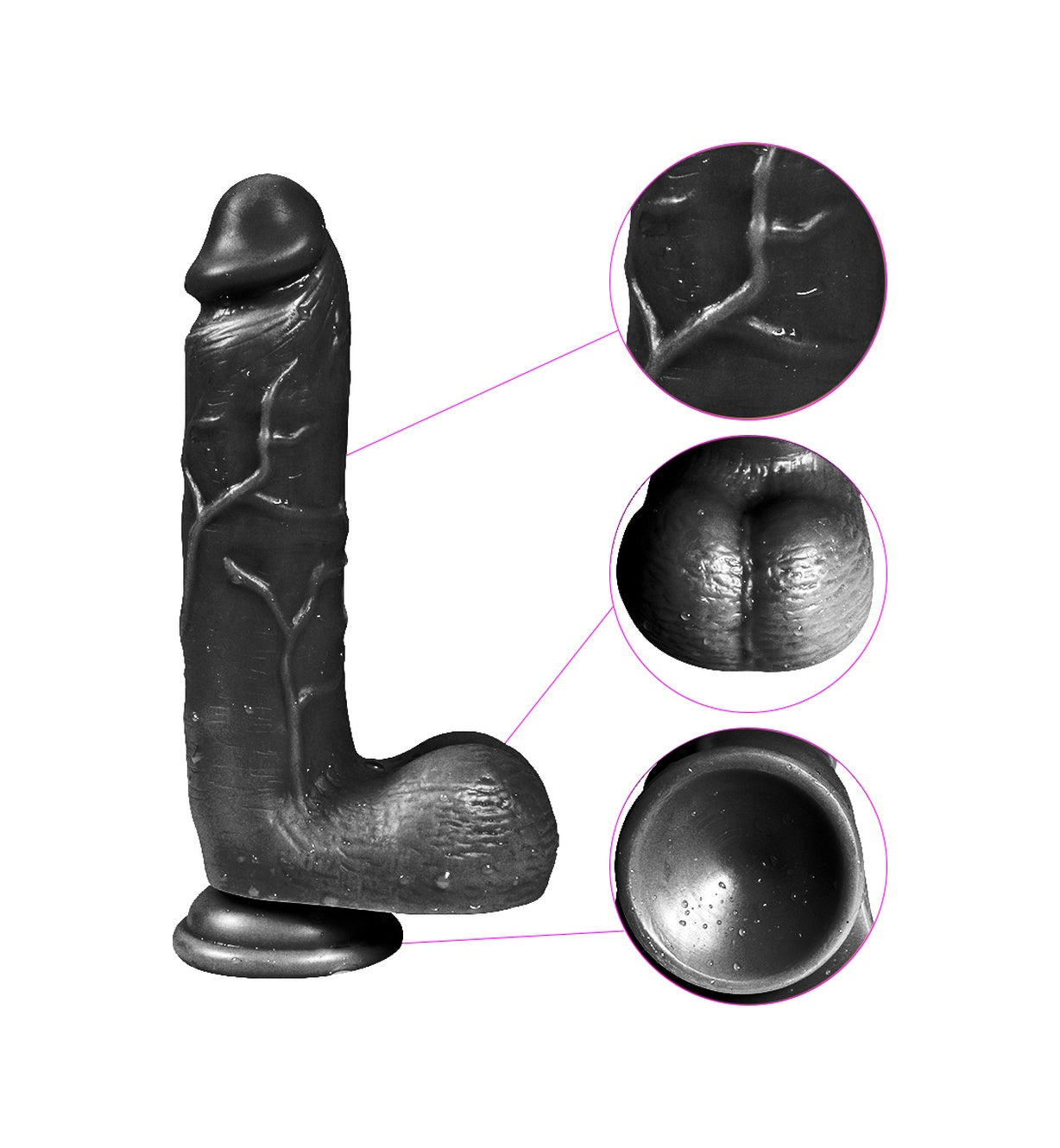 Tam Realistik 21 CM Vantuzlu Gerçekçi Ten Dokusunda Yapay Siyah Zenci Dildo Penis