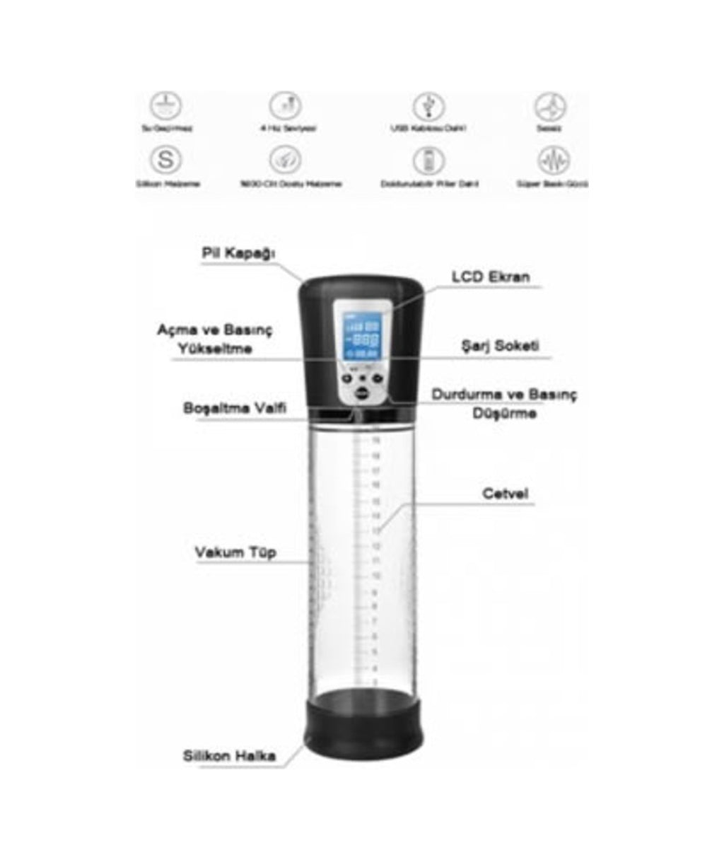 Passion Pump Usb Şarjlı Led Ekranlı 4 Titreşimli Tam Otomatik Penis Pompası
