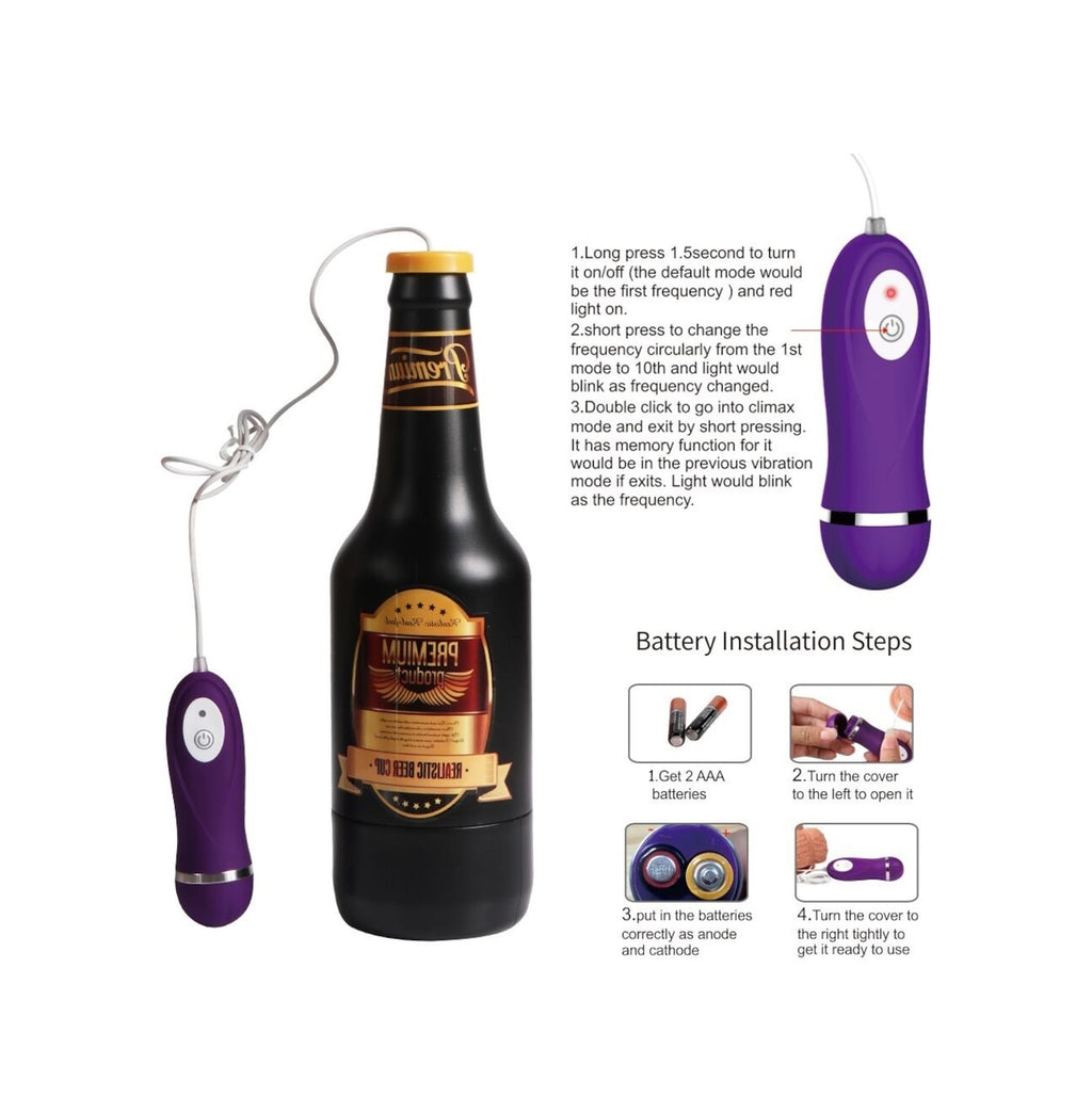 Shequ Beer Bottle 24 Cm Titreşimli Realistik Yapay Vajina Masturbatör