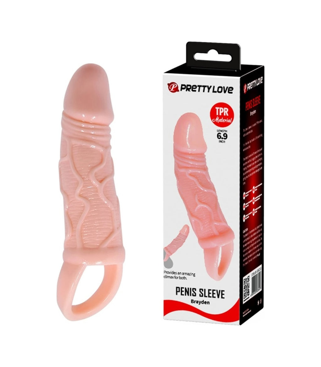 Pretty Love Breyden 18 Cm Uzatmalı 3 Cm Dolgulu Testis Halkalı Penis Kılıfı