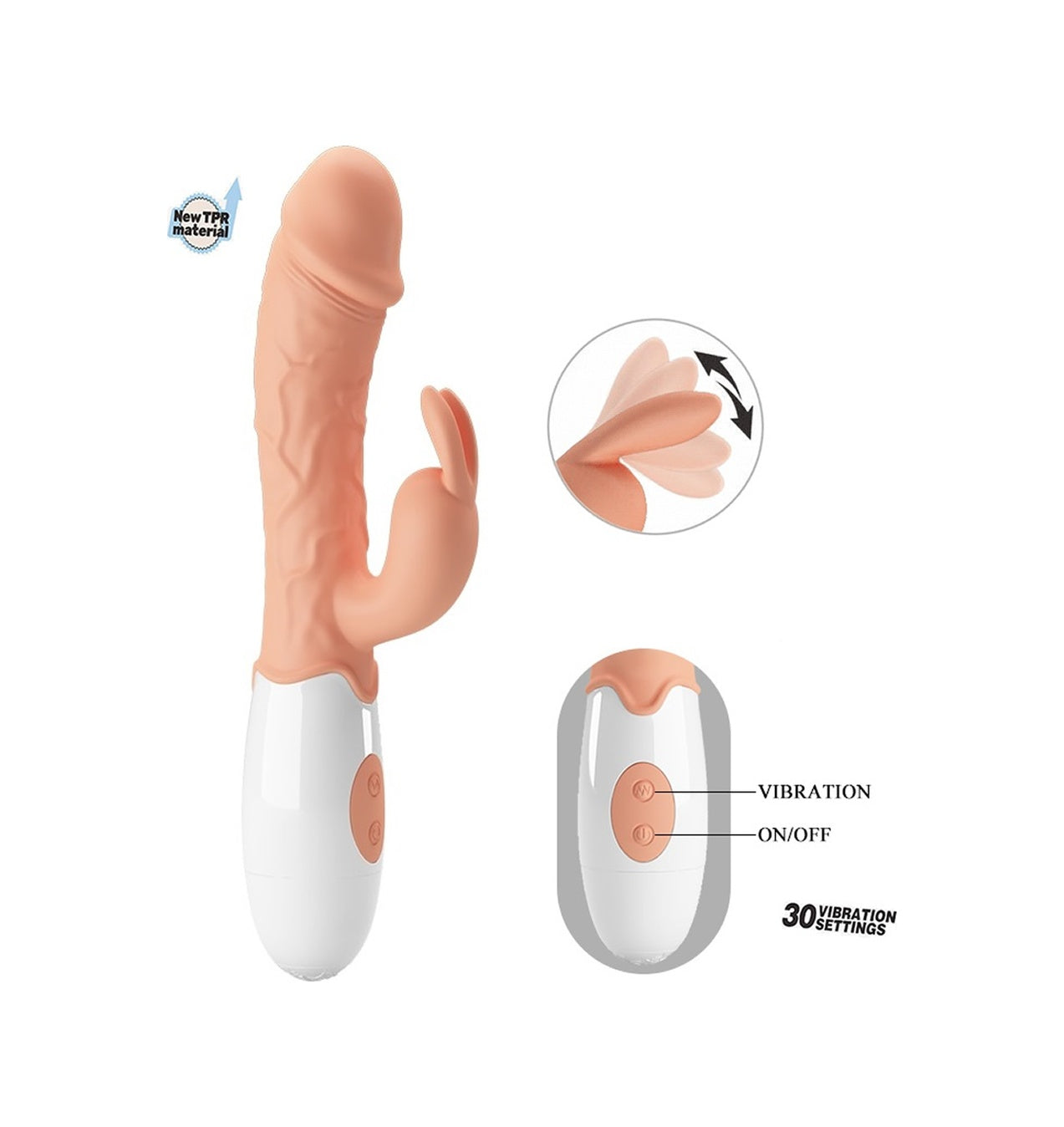 Pretty Love G Noktası Uyarıcılı 30 Titreşimli Silikon Damarlı Tavşan Vibratör