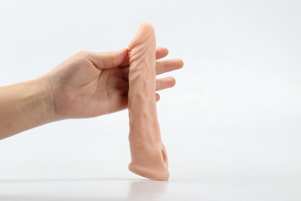 Ucu Dolgulu Realistik 18 CM Uzatmalı Penis Kılıfı
