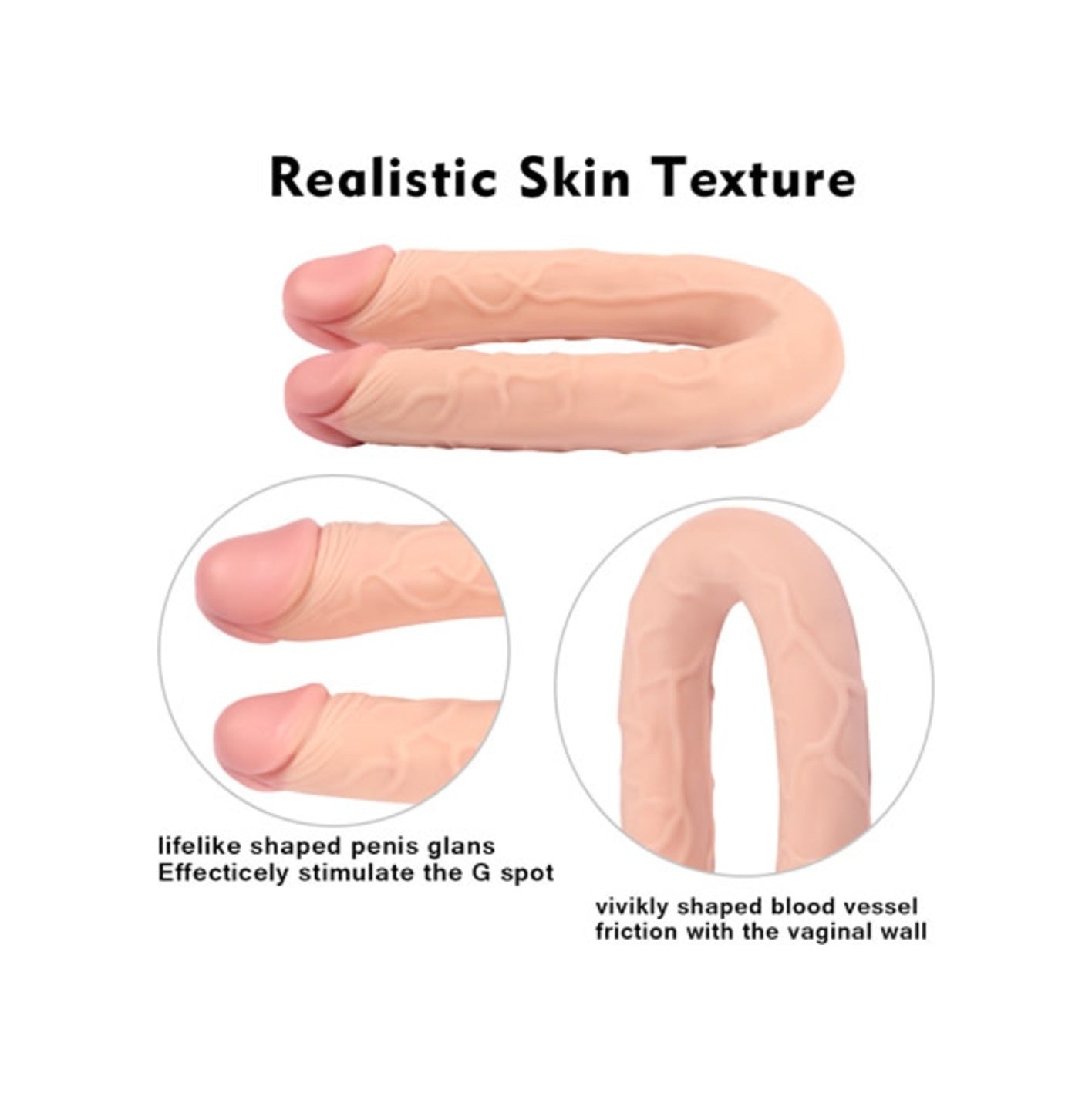 Shequ Black 44 Cm Çift Taraflı Ve Çift Başlı Realistik Dildo Penis