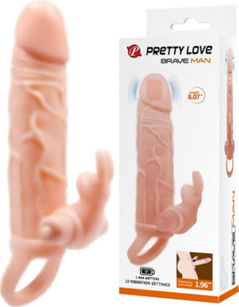 Pretty Love 5 Cm Dolgulu 10 Hız Titreşimli Süper Realistik Penis Kılıfı