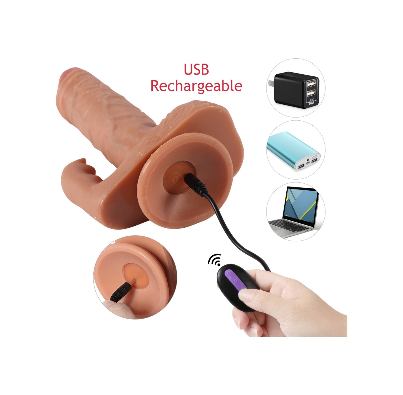 Usb Şarjlı İleri Geri Hareketli Klitoris Uyarıcılı Penis Vibratör