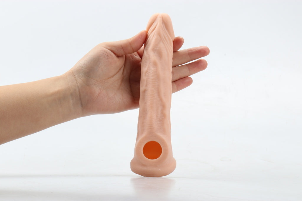 Ucu Dolgulu Realistik 18 CM Uzatmalı Penis Kılıfı