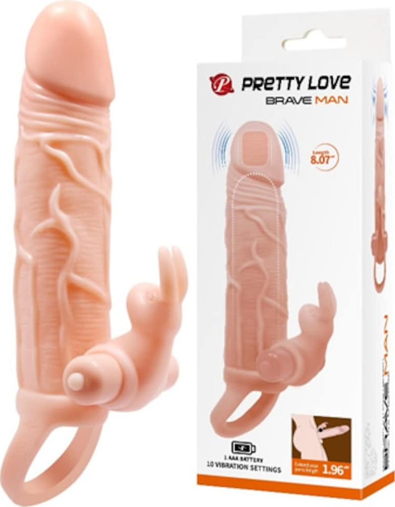Pretty Love 5 Cm Dolgulu 10 Hız Titreşimli Süper Realistik Penis Kılıfı