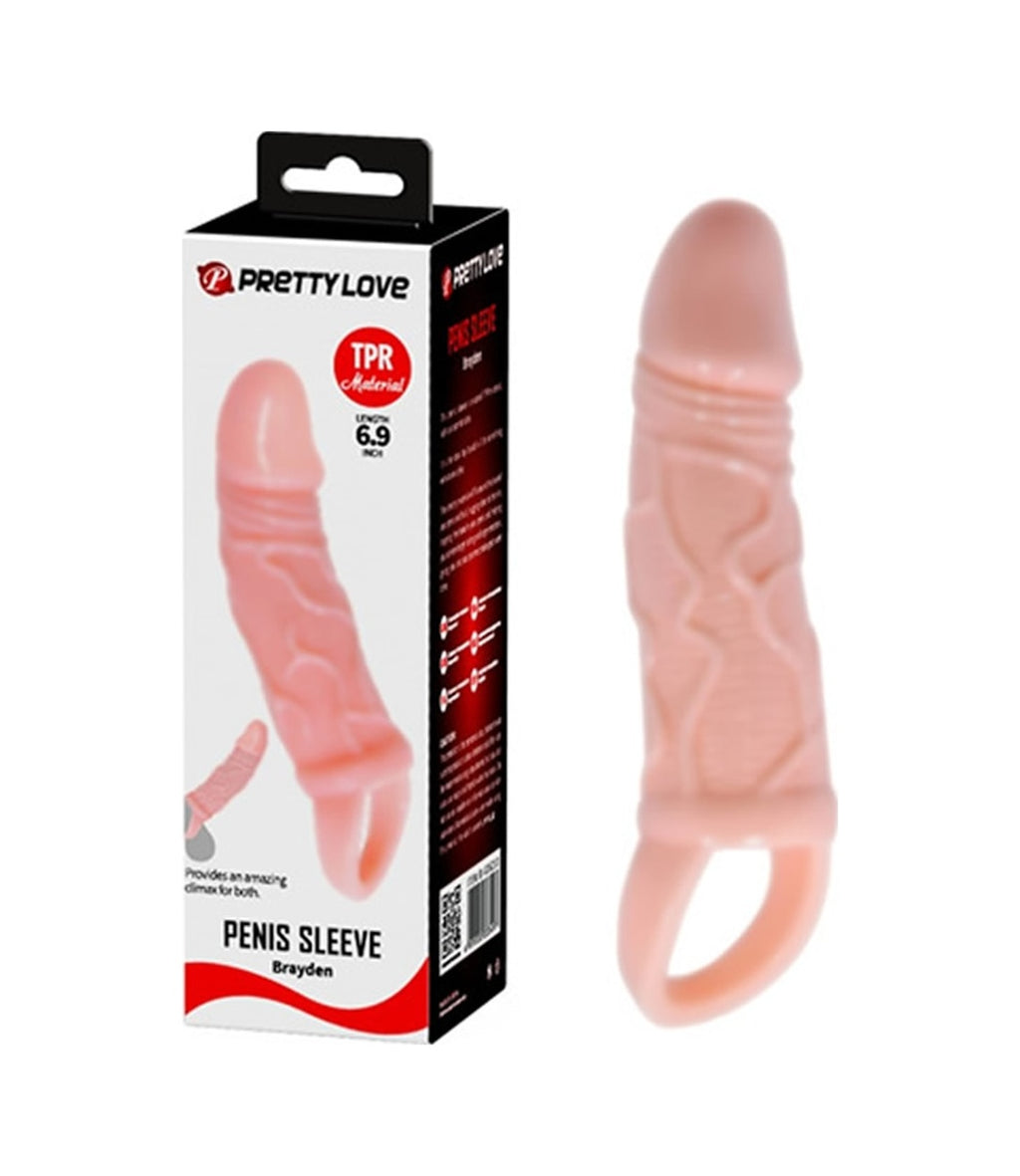 Pretty Love Breyden 18 Cm Uzatmalı 3 Cm Dolgulu Testis Halkalı Penis Kılıfı