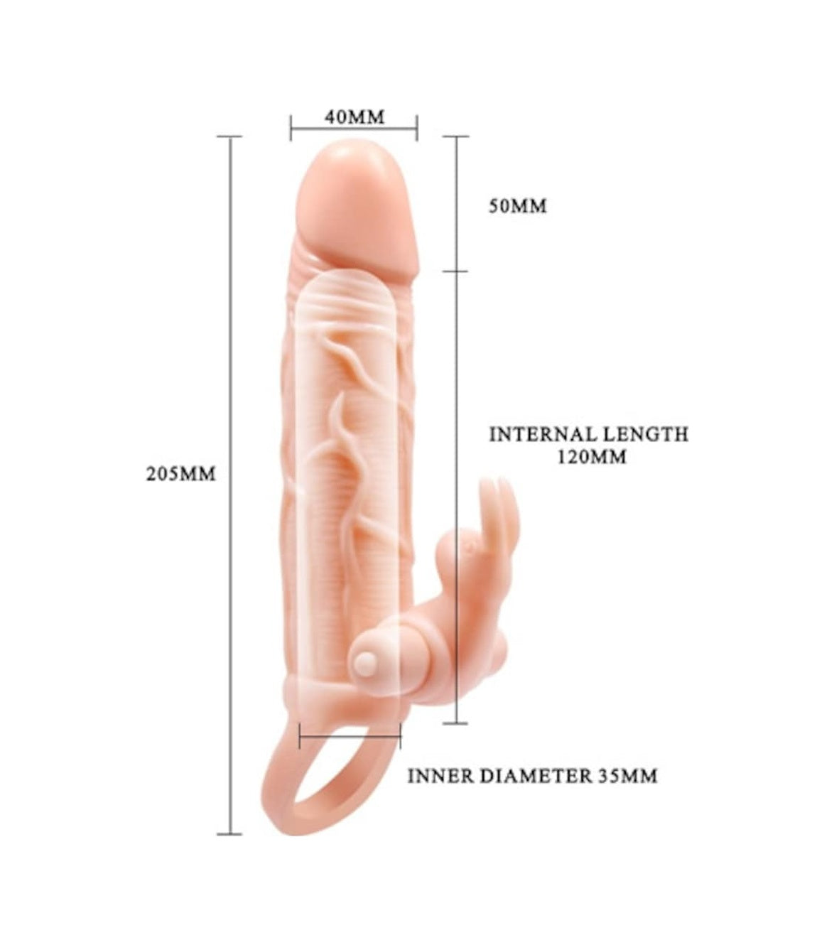 Pretty Love 5 Cm Dolgulu 10 Hız Titreşimli Süper Realistik Penis Kılıfı