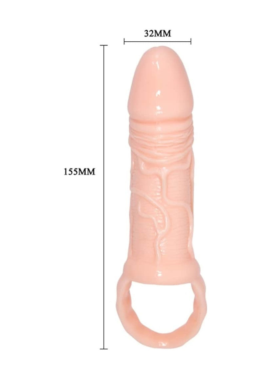 Pretty Love Breyden 16 Cm Testis Halkalı 3 Cm Dolgulu Silikon Penis Kılıfı