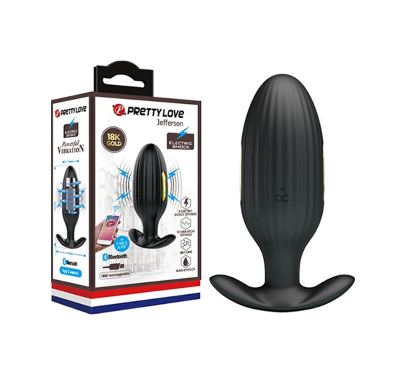Jefferson 12 Titreşimli 3 Farklı Elektrik Şok Dalgalı Bluetooth Uygulamalı USB Şarjlı Uniseks Anal Vibratör Anal Tıkaç