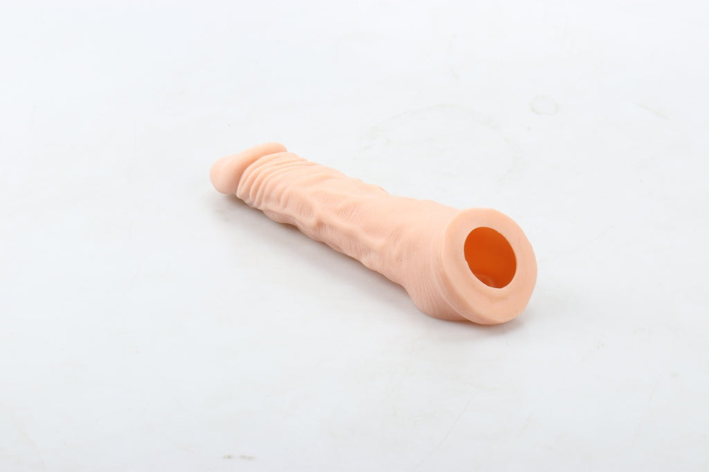 Ucu Dolgulu Realistik 18 CM Uzatmalı Penis Kılıfı
